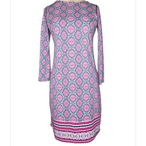 Cabana Life Monaco Pink Border Print Long Tunic Swim Dress Cover Up UPF 50+ S